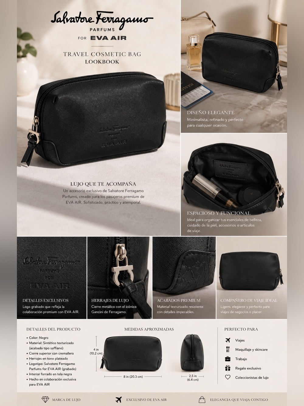 Salvatore Ferragamo EVA AIR Black Luxury Travel Cosmetic Bag